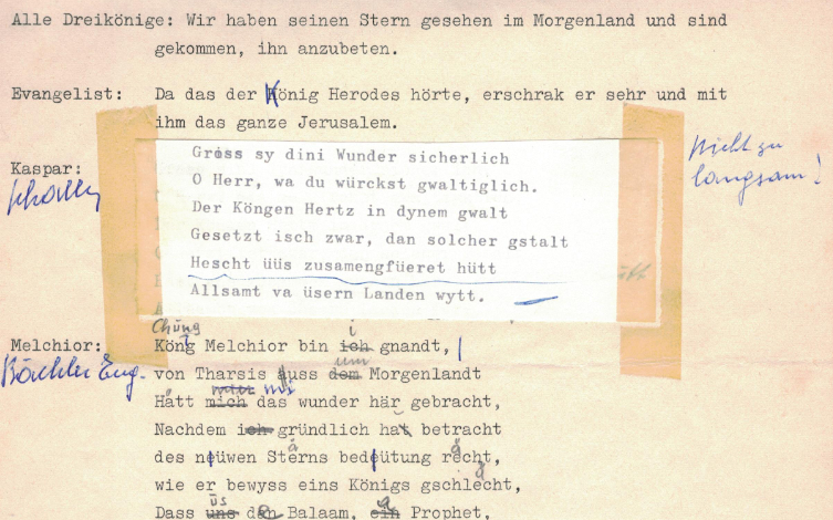 Dialekt-Anpassungen von der Hand Meinrad Schallers (Ms. S, p. 5)